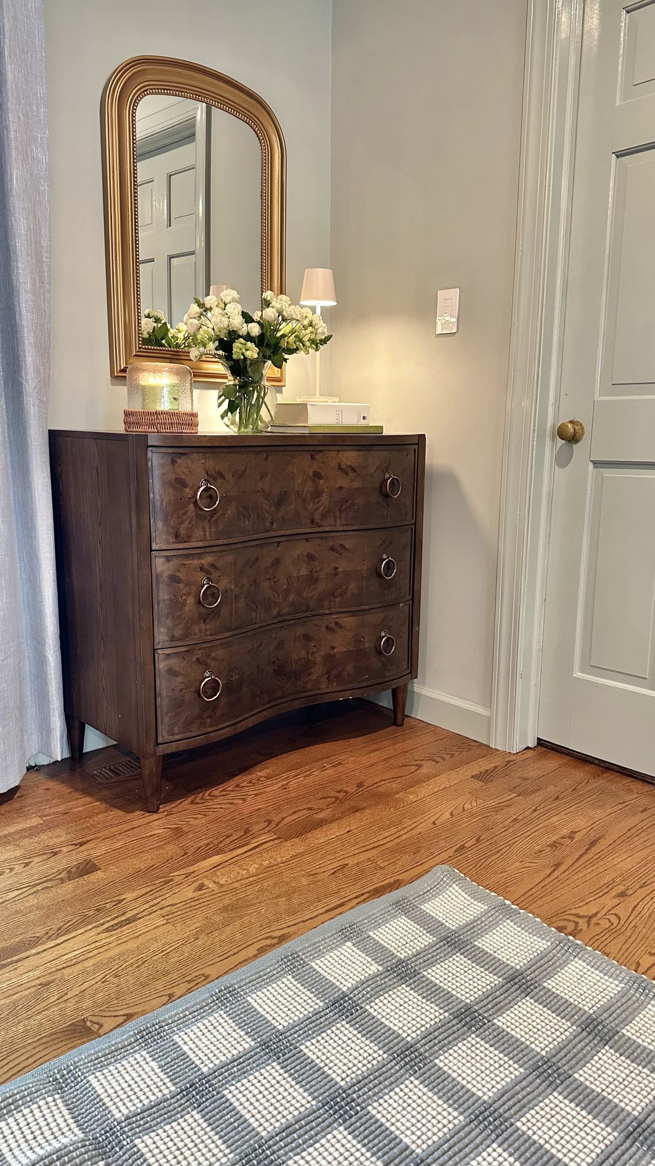 New Wayfair Additions to Our Den: Rug, Chest of Drawers, and a Stunning Gold Mirror