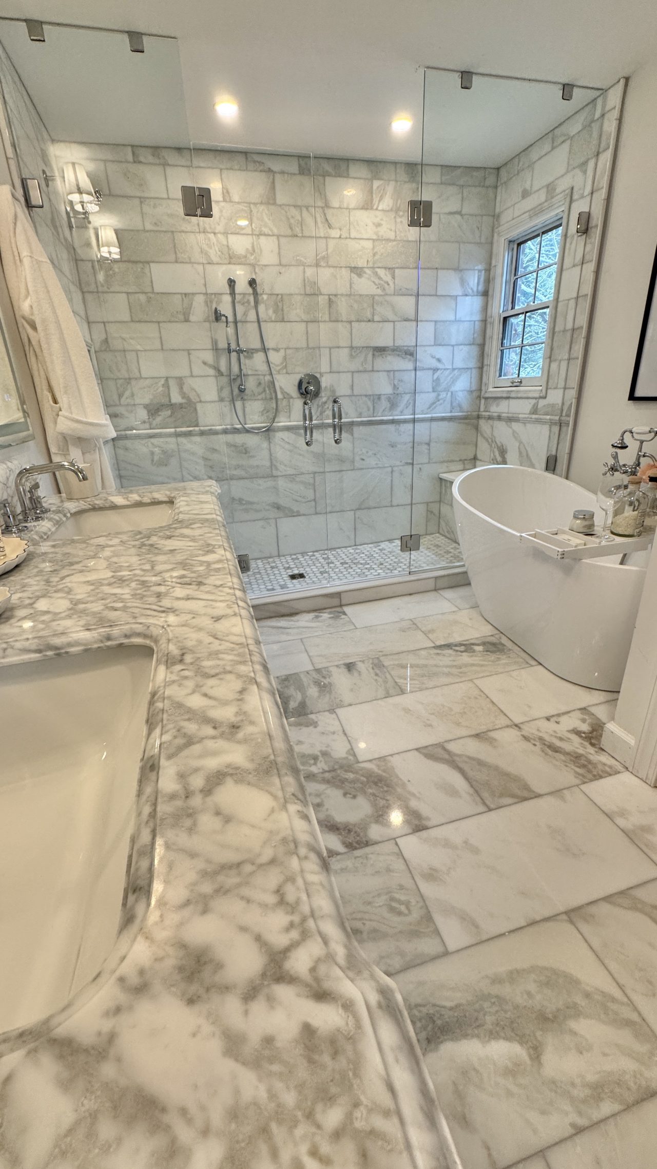 Our Elegant White Marble Bathroom Remodel: Carrara Marble Bath Ideas & Tile Inspiration