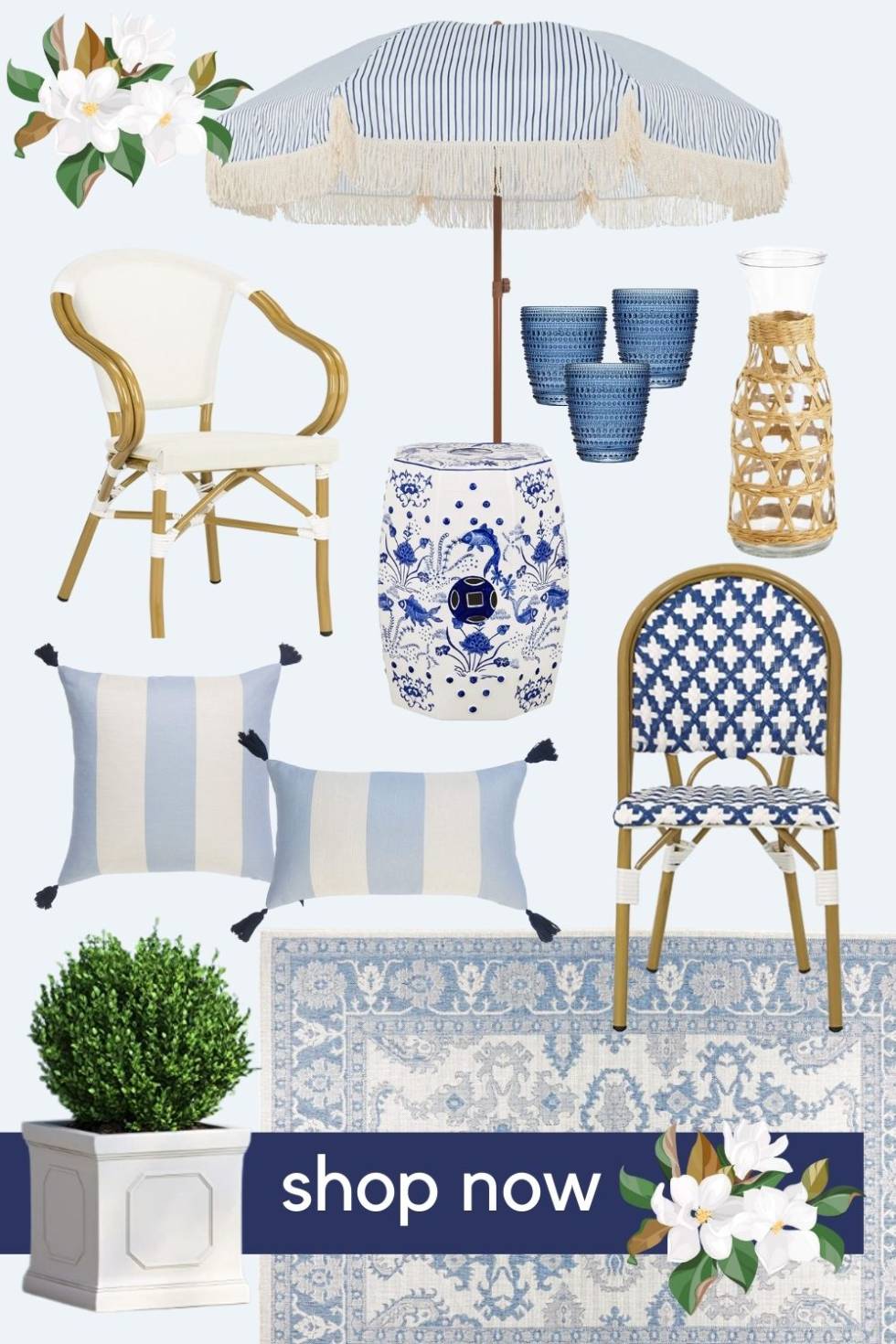 Coastal Grandmillennial Outdoor Patio Decor | Coastal Grandmother