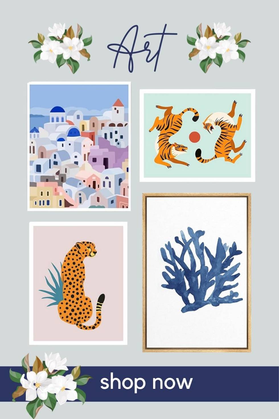 Colorful Art | Santorini Tiger Art Coastal Art Prints Affordable Art