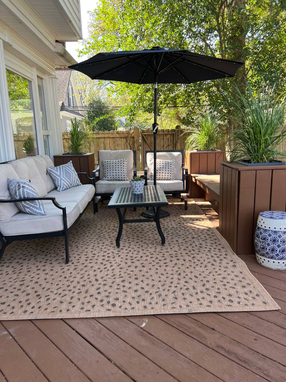 Shop My Back Deck Pillows, Outdoor Rug, Planters, Bistro Chairs and More