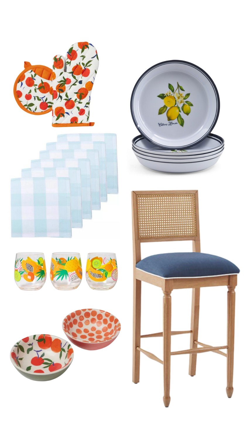 Summer Kitchen and Dining, Melamine, Lemon Bowls, OKL Stool